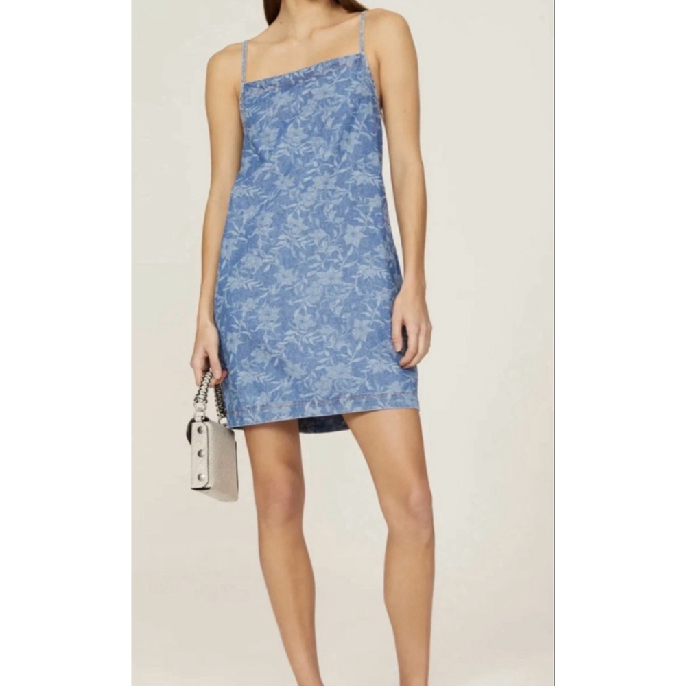 New Women's rag & bone Blue Floral Denim Mini Dress S